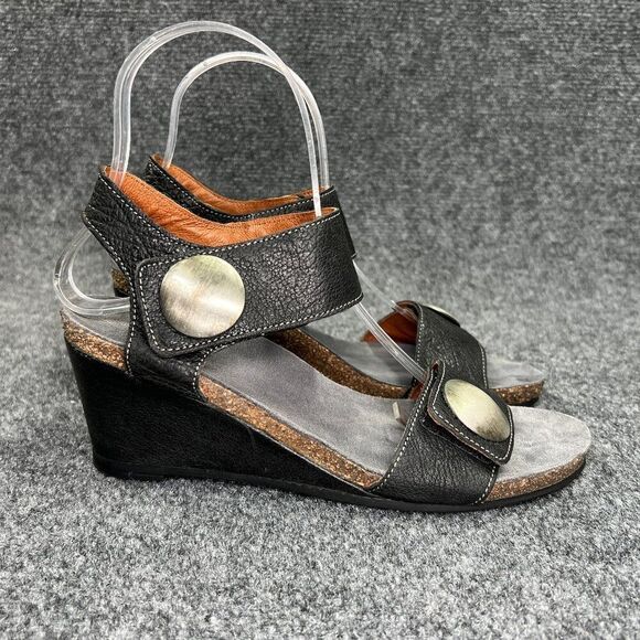 Taos Carousel Sandals Women's 6.5 Black Leather Comfort Wedge Hook Loop Strap - Picture 1 of 12